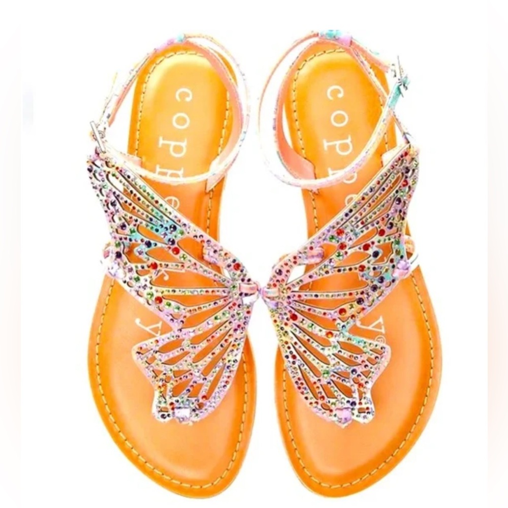 Copper Key Multicolor Butterfly Cutout Ankle Strap Sandals - Picture 2 of 11